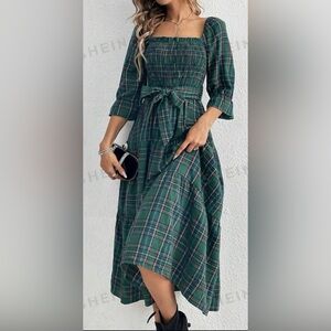 SHEIN Green Plaid Maxi Dress